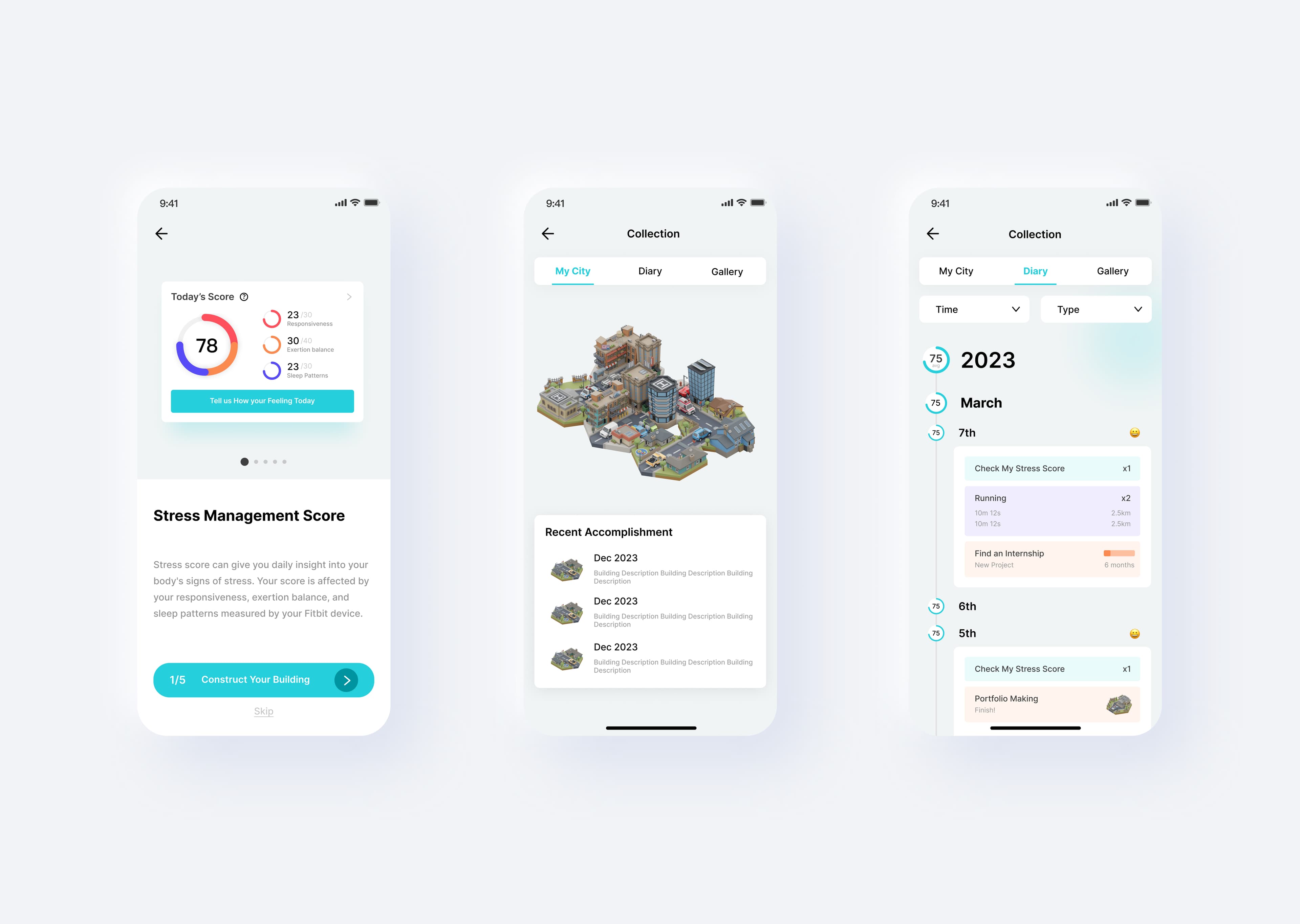 Fitbit stress management app screens