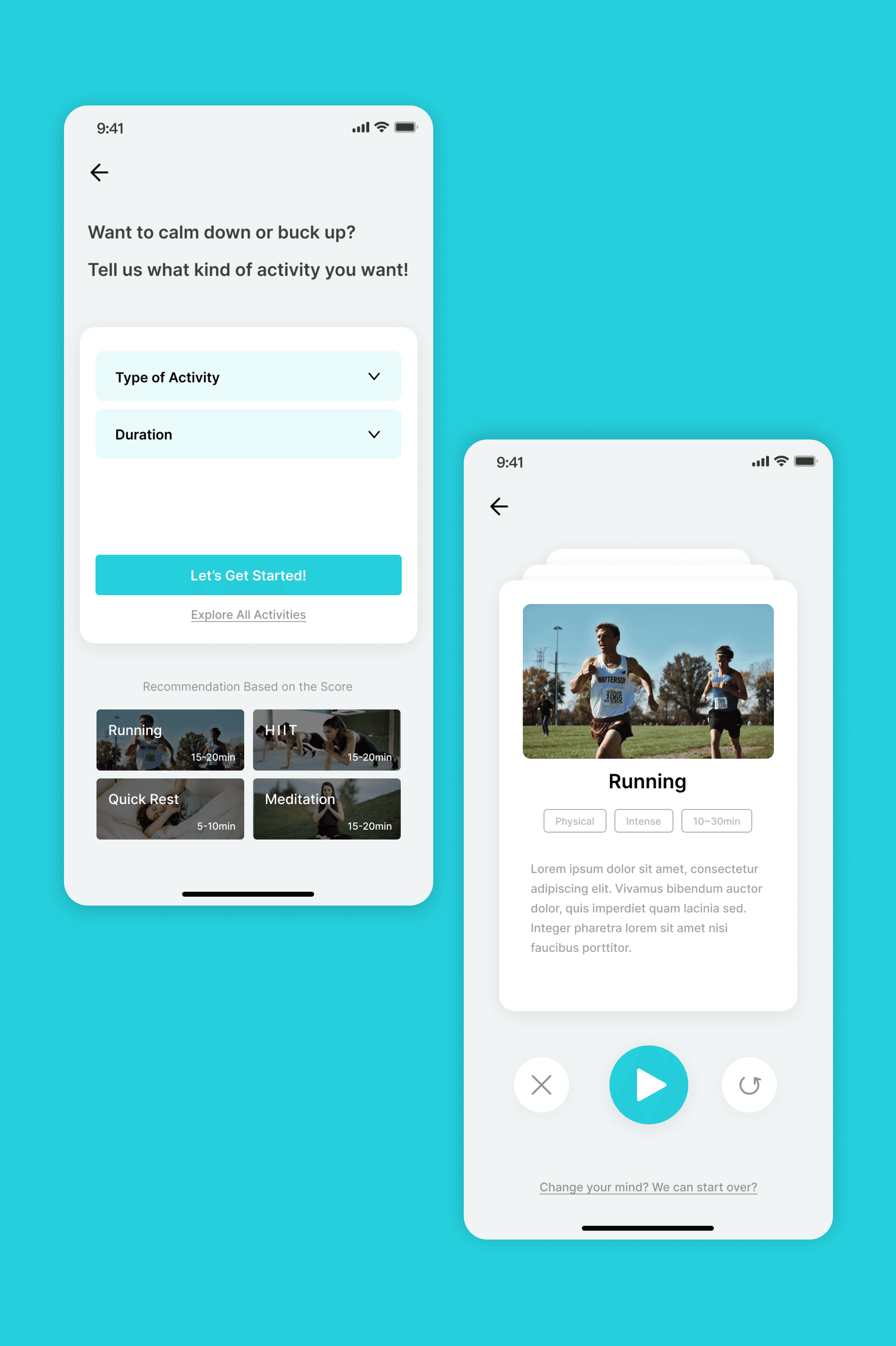 Quick pick activity screens