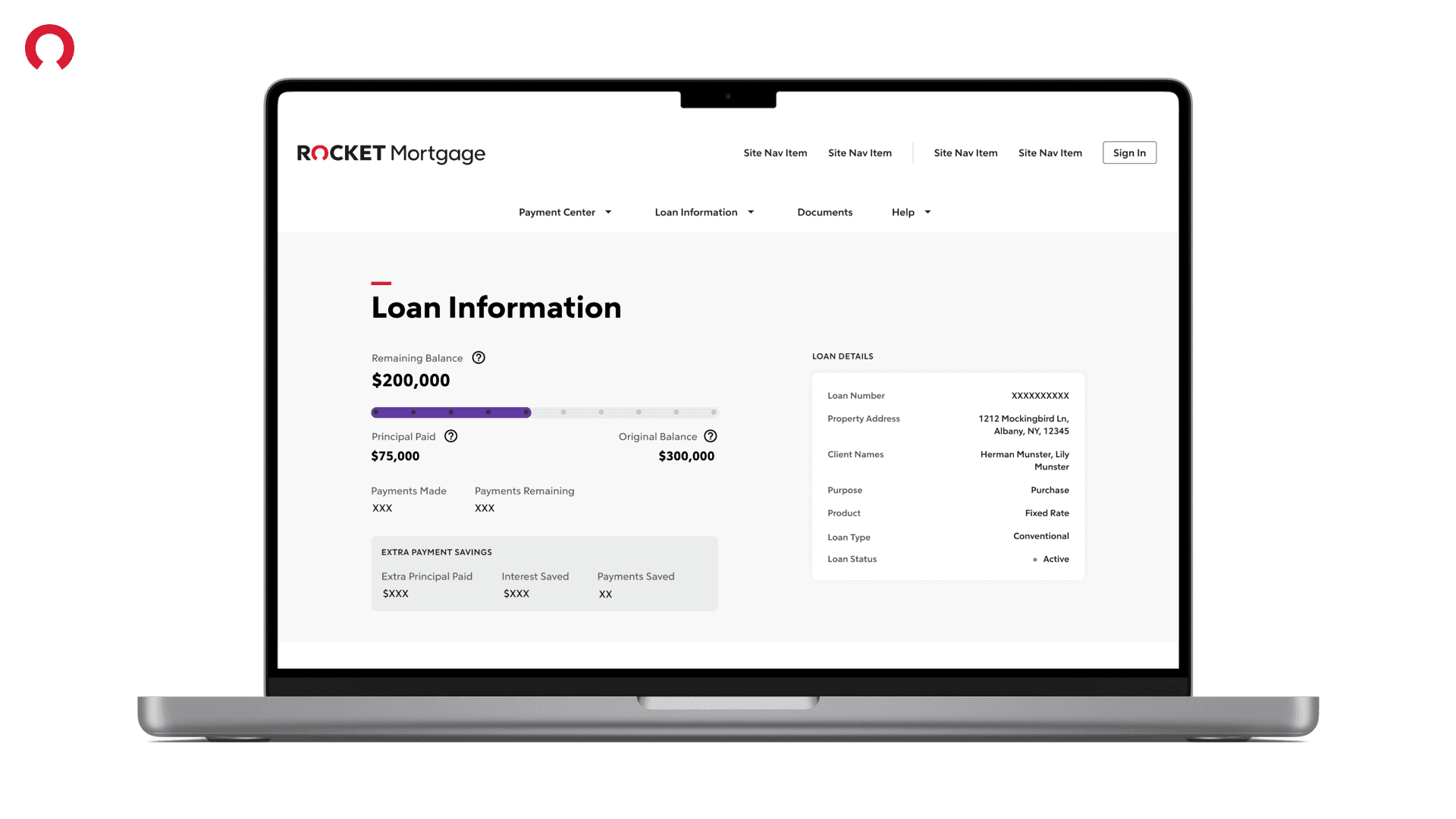 Rocket Mortgage loan information page on a laptop