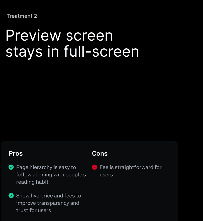 Treatment 2: Preview screen stays in full-screen — pros and cons