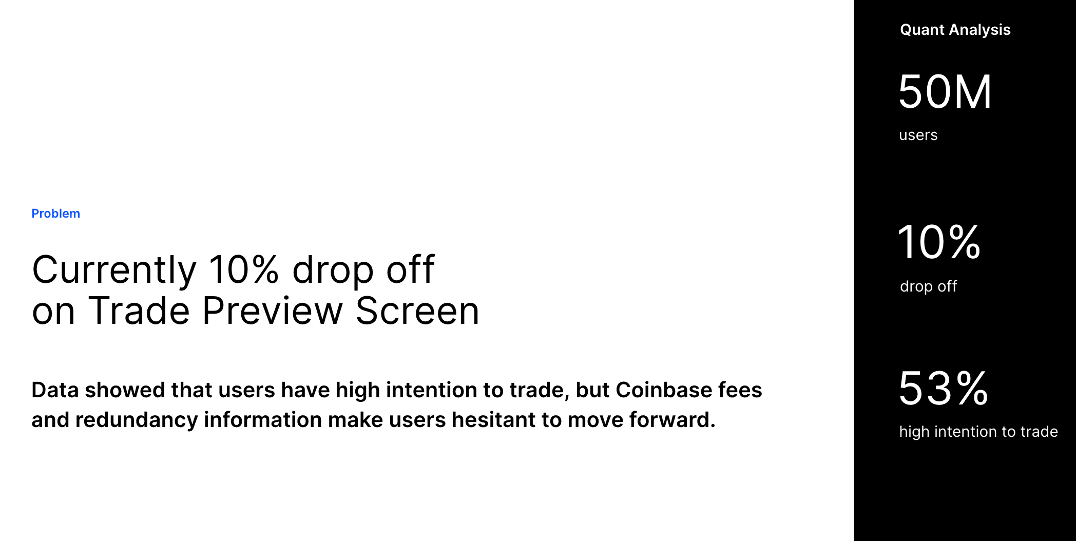 Problem: currently 10% drop off on the trade preview screen