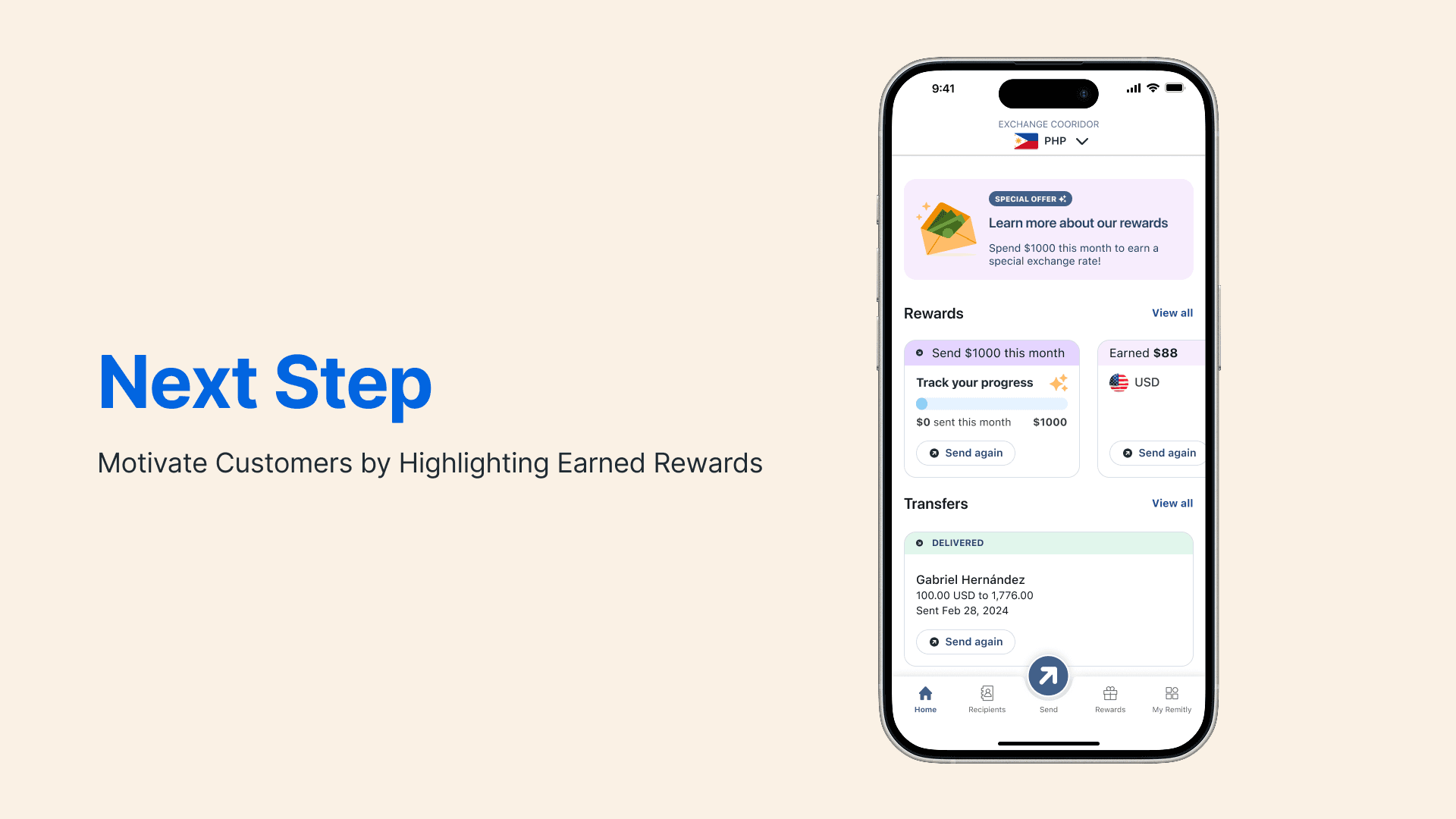 Next step: motivate customers by highlighting earned rewards