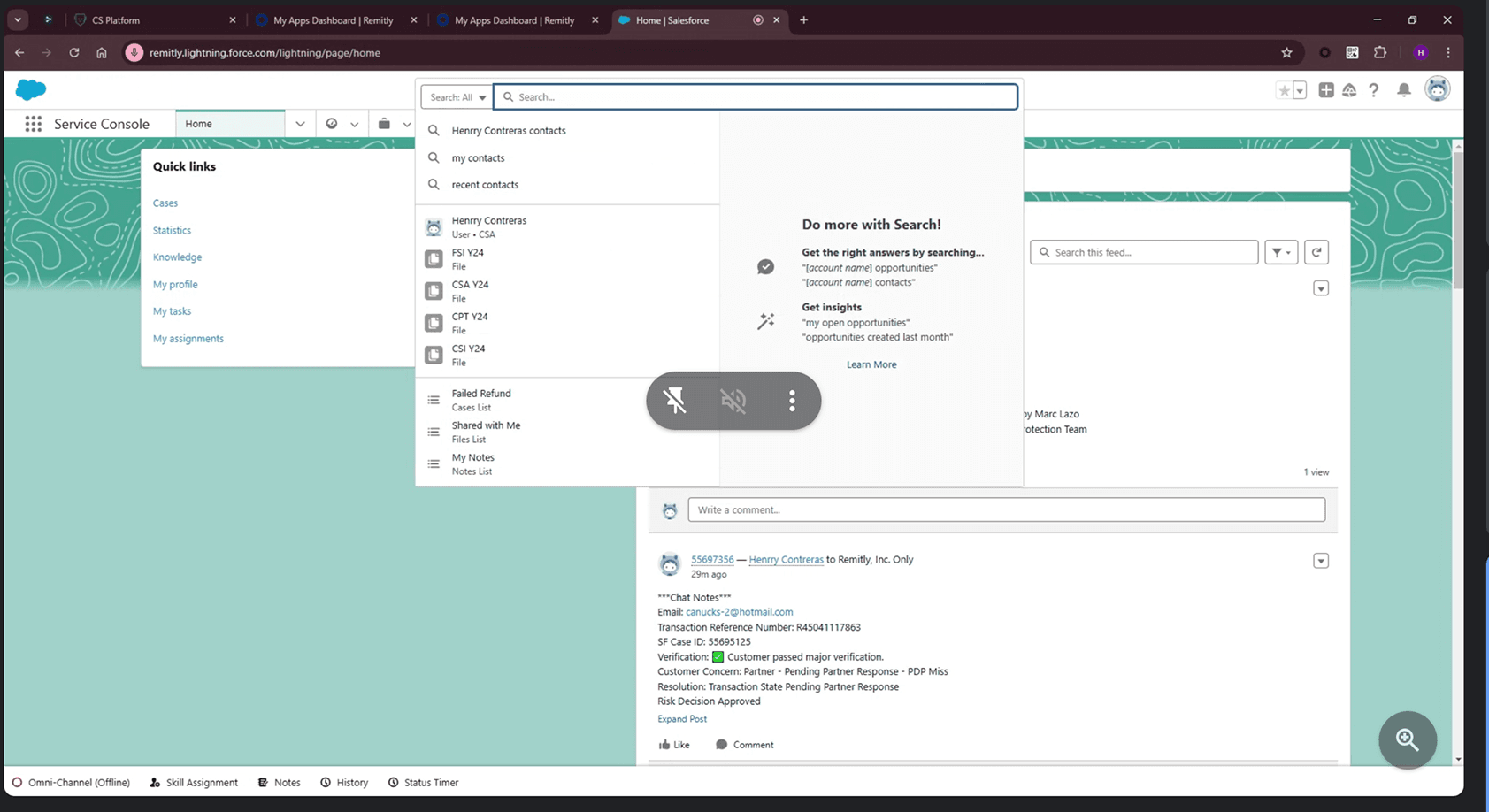 The existing Salesforce service console