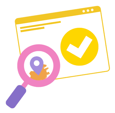 Illustration of a magnifier and checkmark