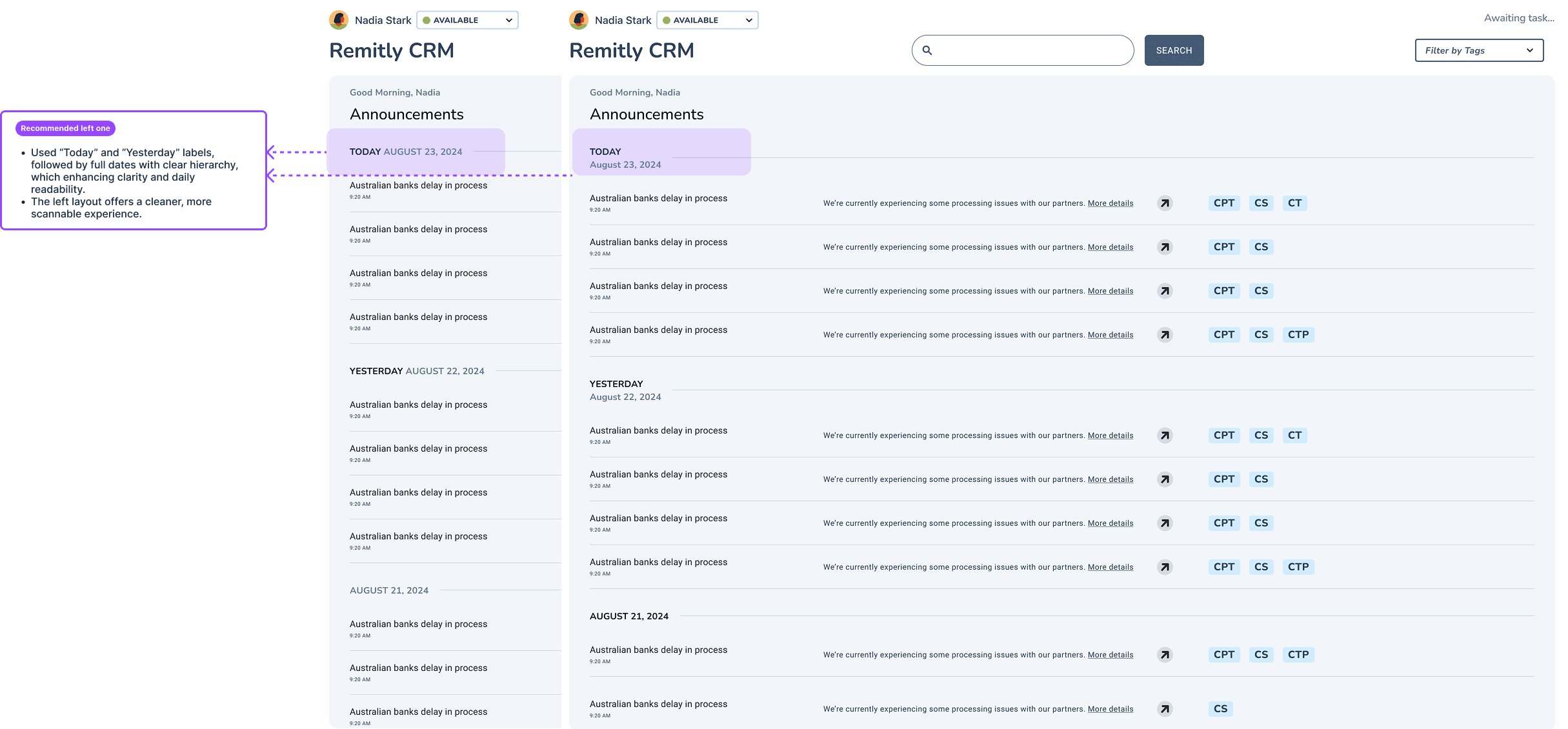 Date label explorations with rationale