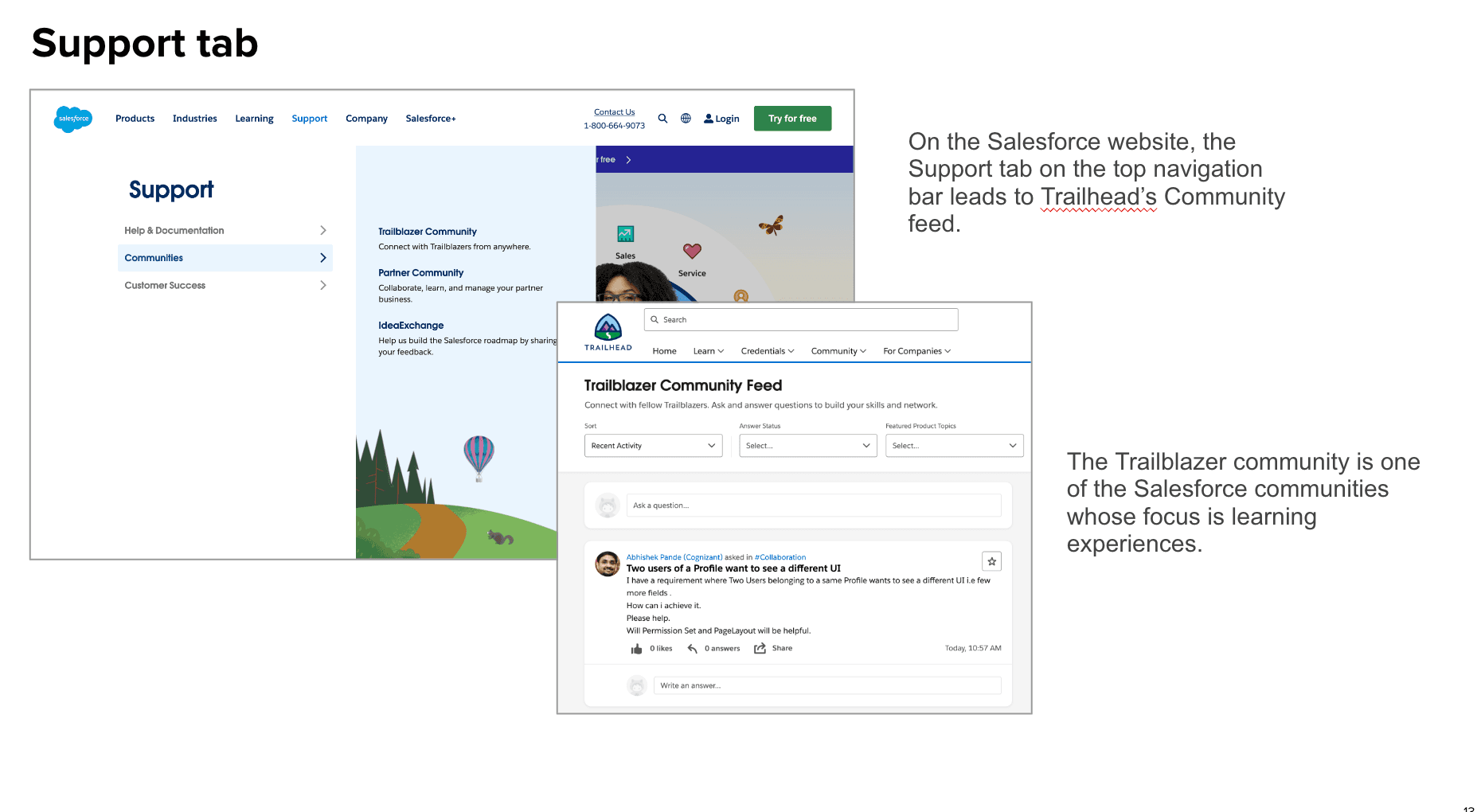 Support tab and Trailblazer community