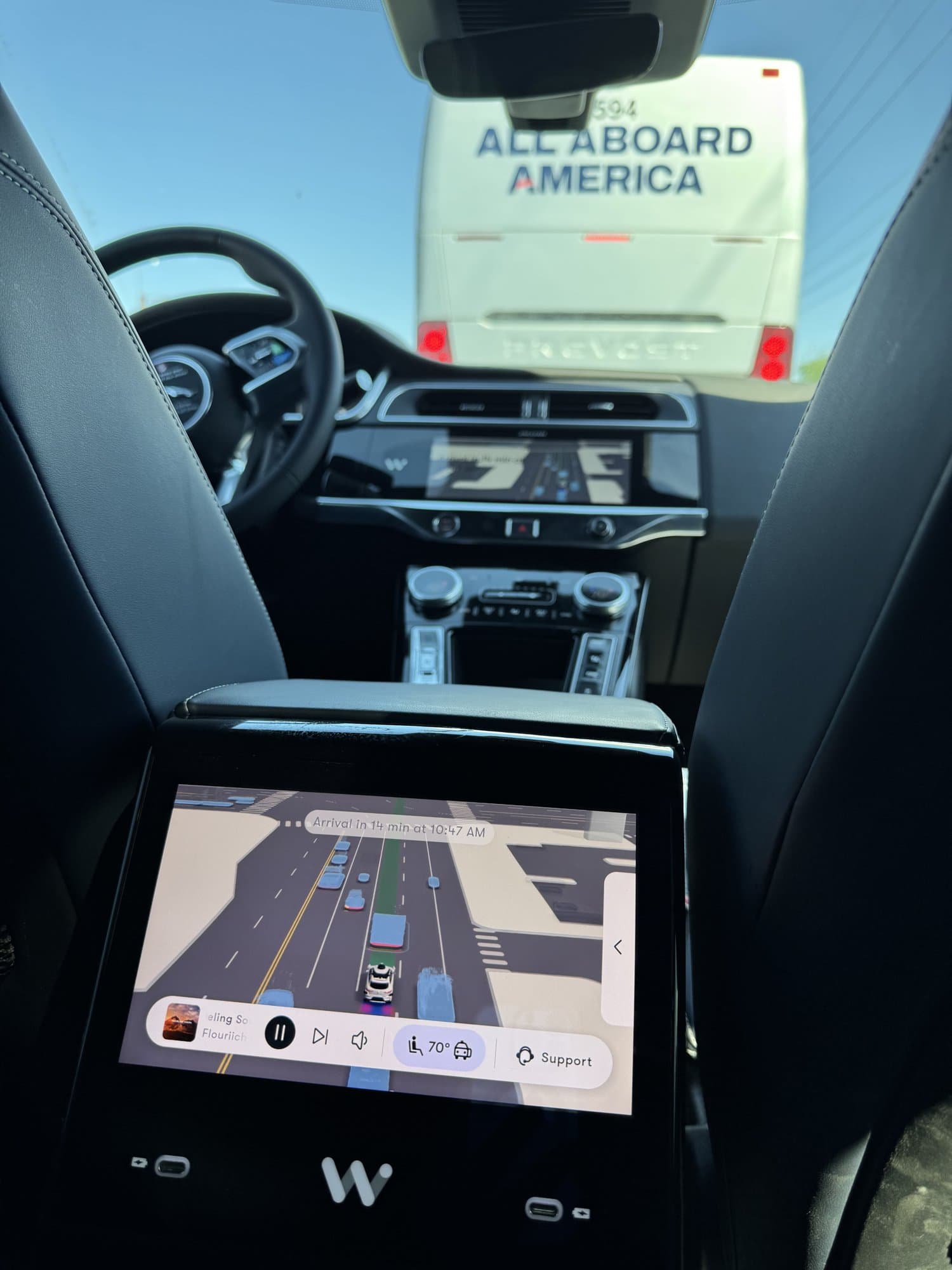 The rear-seat screen of a Waymo in Phoenix